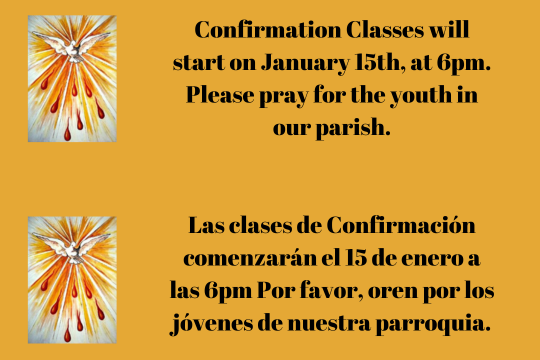 Confirmation Classes will start on January 15th, at 6pm. Please pray for them (540 x 360 px)